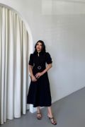 YAKA DÜĞME DETAYLI ELBİSE - Siyah resmi